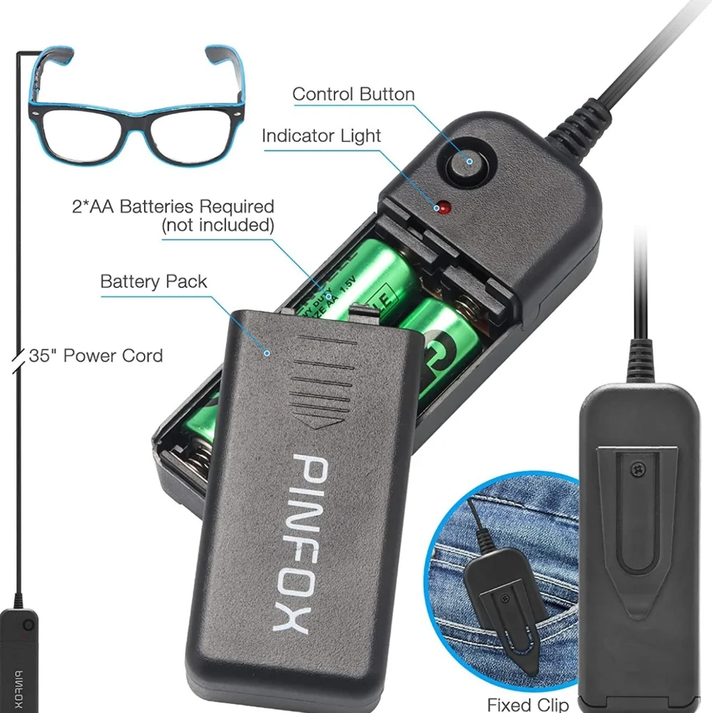 Blue EL Wire Neon Rave Glasses Flashing LED Sunglasses
